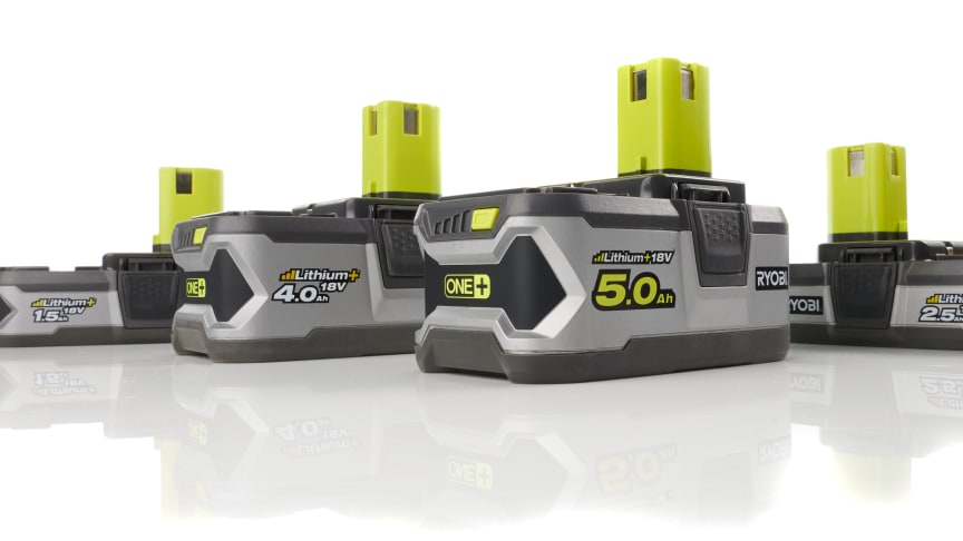 Ryobi styrker ONE+ serien med det nye 5,0 Ah Lithium+ batteriet!